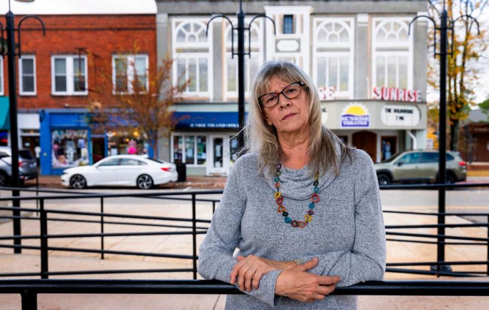 Lauren B. Mathers, executive director of Sandhills-PRIDE, photographed on Wednesday, November 22, 2023 in Southern Pines, N.C.  Mathers was in the Sunrise Theatre on December 3, 2022 when the lights went out, after two Duke Energy substations in Moore County were damaged by gun fire.   