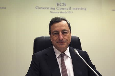 European Central Bank (ECB) President Mario Draghi addresses a news conference following the ECB Governing Council meeting in Nicosia March 5, 2015. REUTERS/Yiannis Kourtoglou