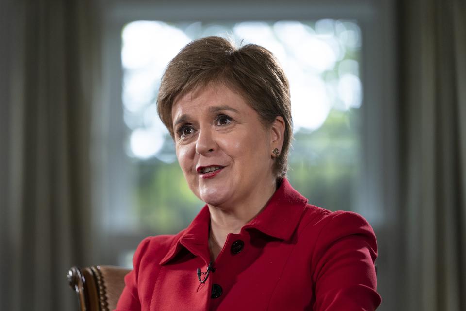 The First Minister of Scotland, Nicola Sturgeon, is interviewed, Tuesday, May 17, 2022, in Washington. Sturgeon spoke to the Associated Press Tuesday on her first US visit since the COVID lockdown. (AP Photo/Jacquelyn Martin)