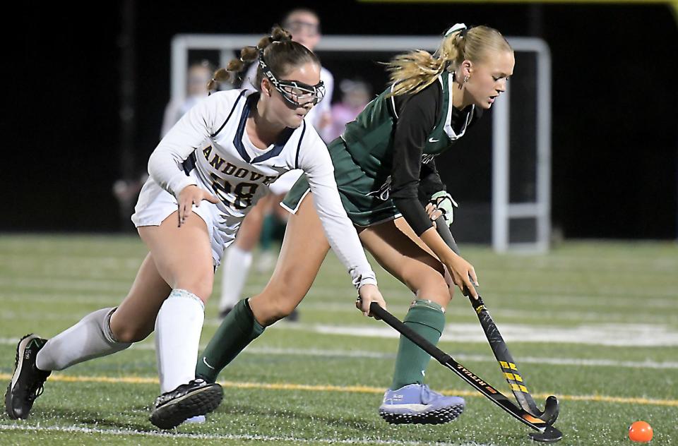 Wachusett's Emmy Johnson has a step ahead of Andover's Bella DiFiore in pursuit.