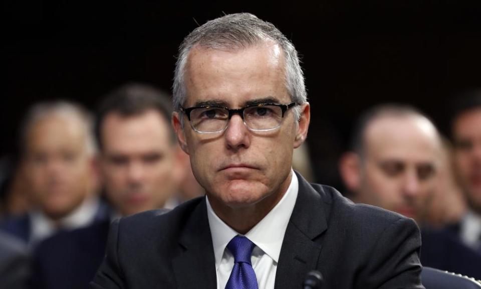 Andrew McCabe appears before a Senate committee on Capitol Hill.