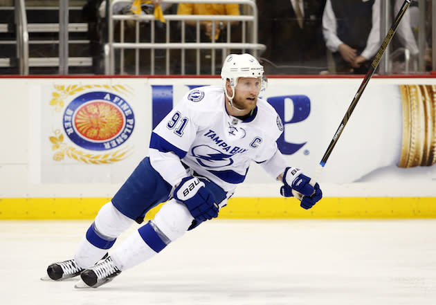 PITTSBURGH, PA - MAY 26: Steven Stamkos #91 of the Tampa Bay Lightning in action against the Pittsburgh Penguins in Game Seven of the Eastern Conference Final during the 2016 NHL Stanley Cup Playoffs at Consol Energy Center on May 26, 2016 in Pittsburgh, Pennsylvania. (Photo by Justin K. Aller/Getty Images)