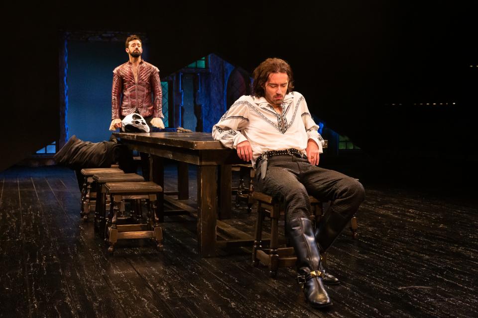 In Liz Duffy Adams’ two-character play “Born With Teeth,” Dylan Godwin, left, as Shakespeare, and Matthew Amendt as Christopher Marlowe, reveal something about their characters, their lives and their writing.