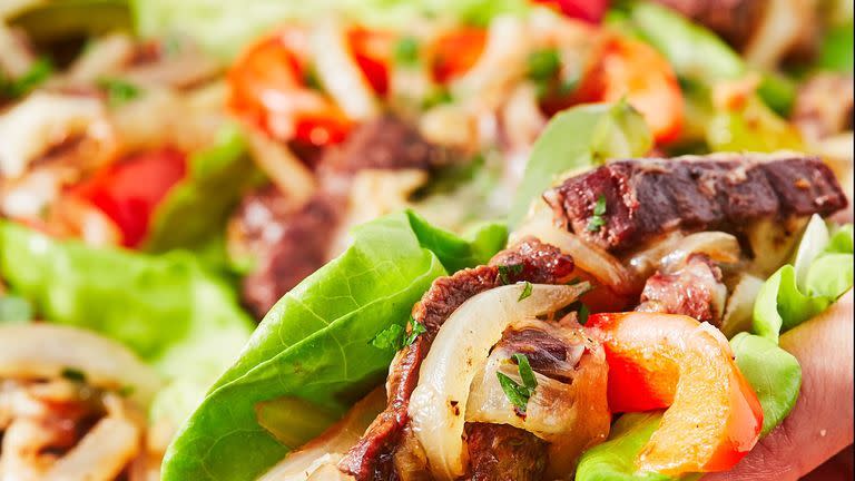 closeup of a philly cheesesteak lettuce wrap