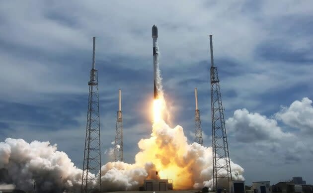 SpaceX’s Falcon 9 rocket rises from its Florida launch pad. (SpaceX via YouTube)