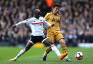 <p>Sone Aluko and Son battle for the ball </p>