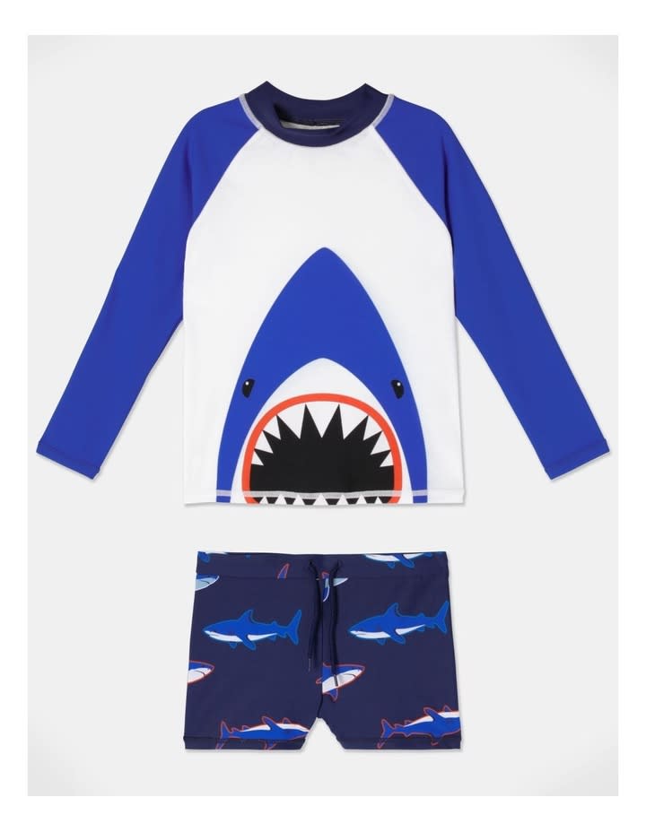 Milkshake Rashvest & Swim Short Set Cobalt. Photo: Myer