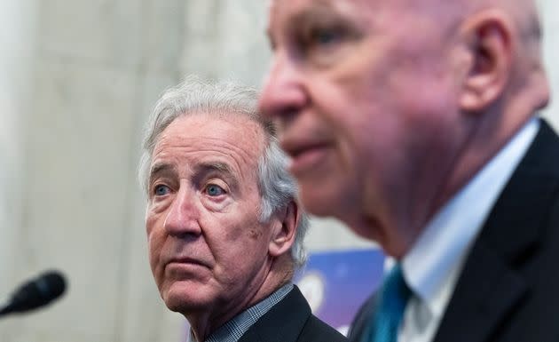 Rep. Richard Neal (D-Mass.), left, chairman of the Ways and Means Committee, and ranking member Rep. Kevin Brady (R-Texas) attend the conference committee on H.R. 4521, bipartisan innovation and competition legislation, on May 12. The committee is tasked with reconciling the differences between the Senate's U.S. Innovation and Competition Act and the House's America COMPETES Act. (Photo: Tom Williams via Getty Images)