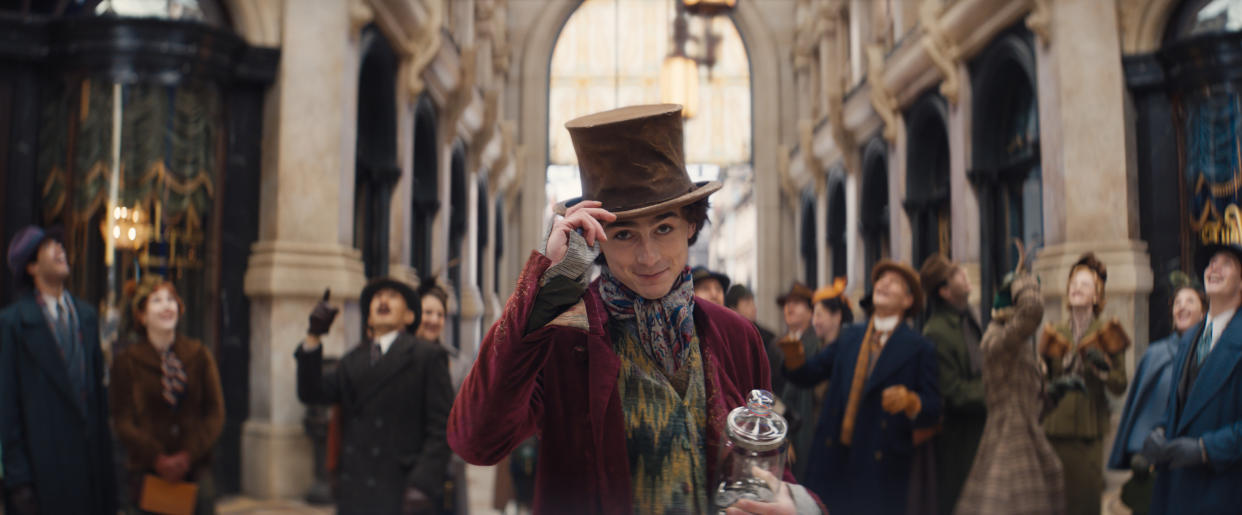 Timoth&#xe9;e Chalamet as Willy Wonka in Wonka (Warner Bros.)