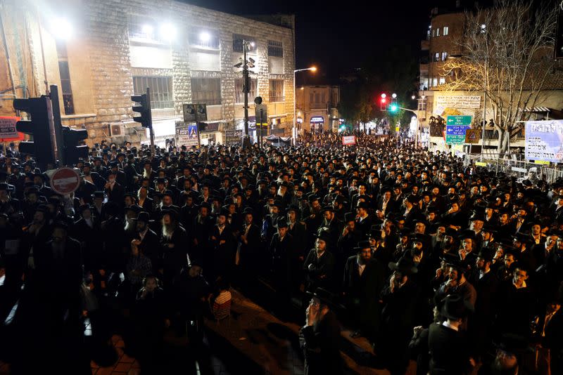 FILE PHOTO: Ultra Orthodox Jews protest against the government's coronavirus disease restrictions in Jerusalem