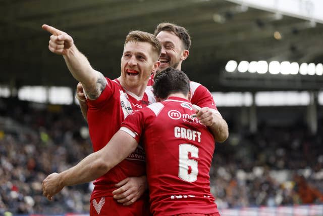 Marc Sneyd celebrates his try against Hull