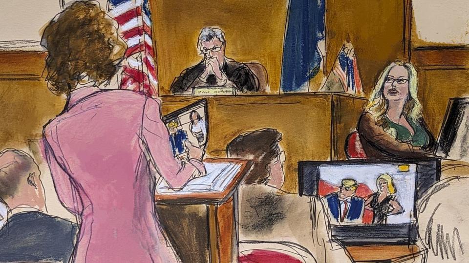 Artistic impression of the Donald Trump hush money trial