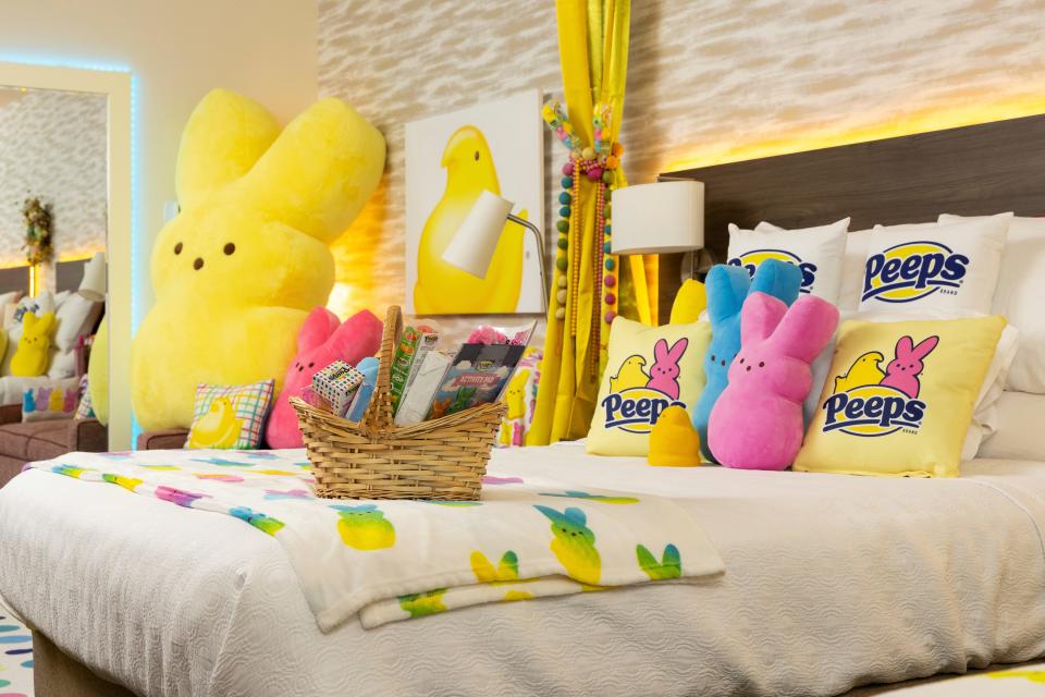 The PEEPS Sweet Suite features custom-made PEEPS décor, merchandise and candy on Tuesday, Jan. 30, 2024. PEEPS teamed up with Home2 Suites by Hilton Easton to unveil a one-of-a-kind, fully immersive stay ahead of Easter.