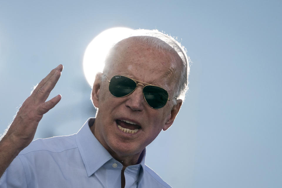 Joe Biden speaks at a drive-in campaign rally at Broward College on October 29, 2020 in Coconut Creek, Florida. Biden is campaigning in Florida on Thursday, with drive-in rallies in Tampa and Broward County. (Drew Angerer/Getty Images)