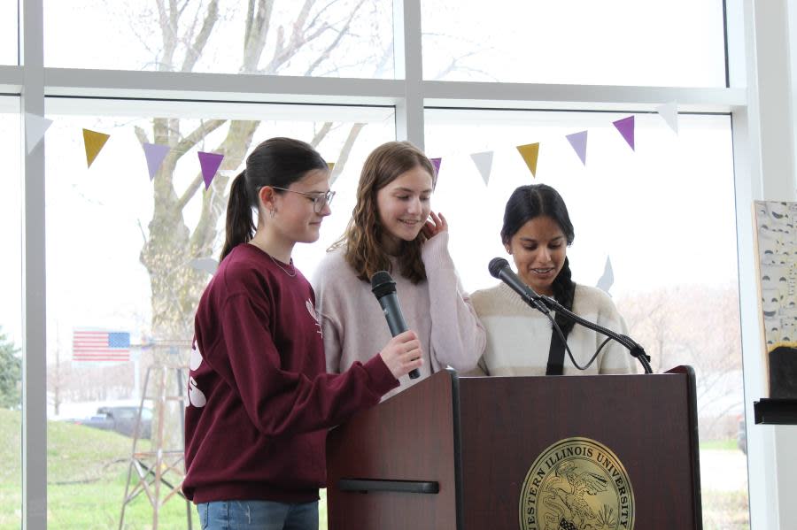 Daisy Beckwith, left, Calla Graham and Anika Kumar of Moline High School.