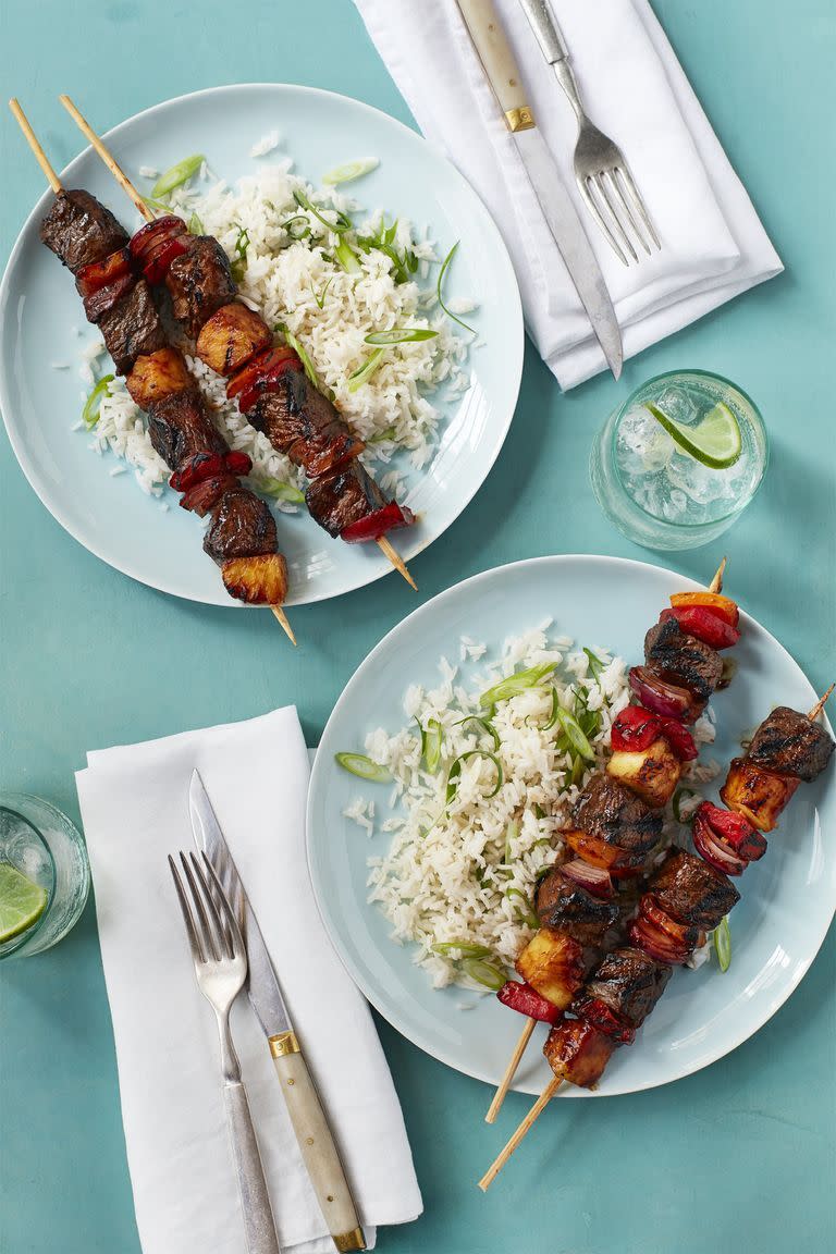 Hawaiian Steak Kebabs with Scallion Rice