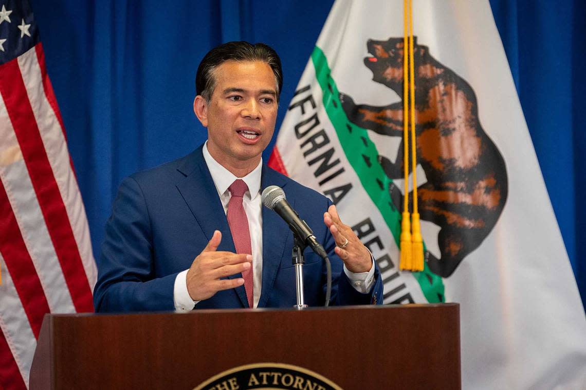 California Attorney General Rob Bonta, seen in April 2021, and 22 other attorneys general say Hyundai Motor Co. and subsidiary Kia America need to take more urgent action to address security vulnerabilities that have made their vehicles highly susceptible to theft.