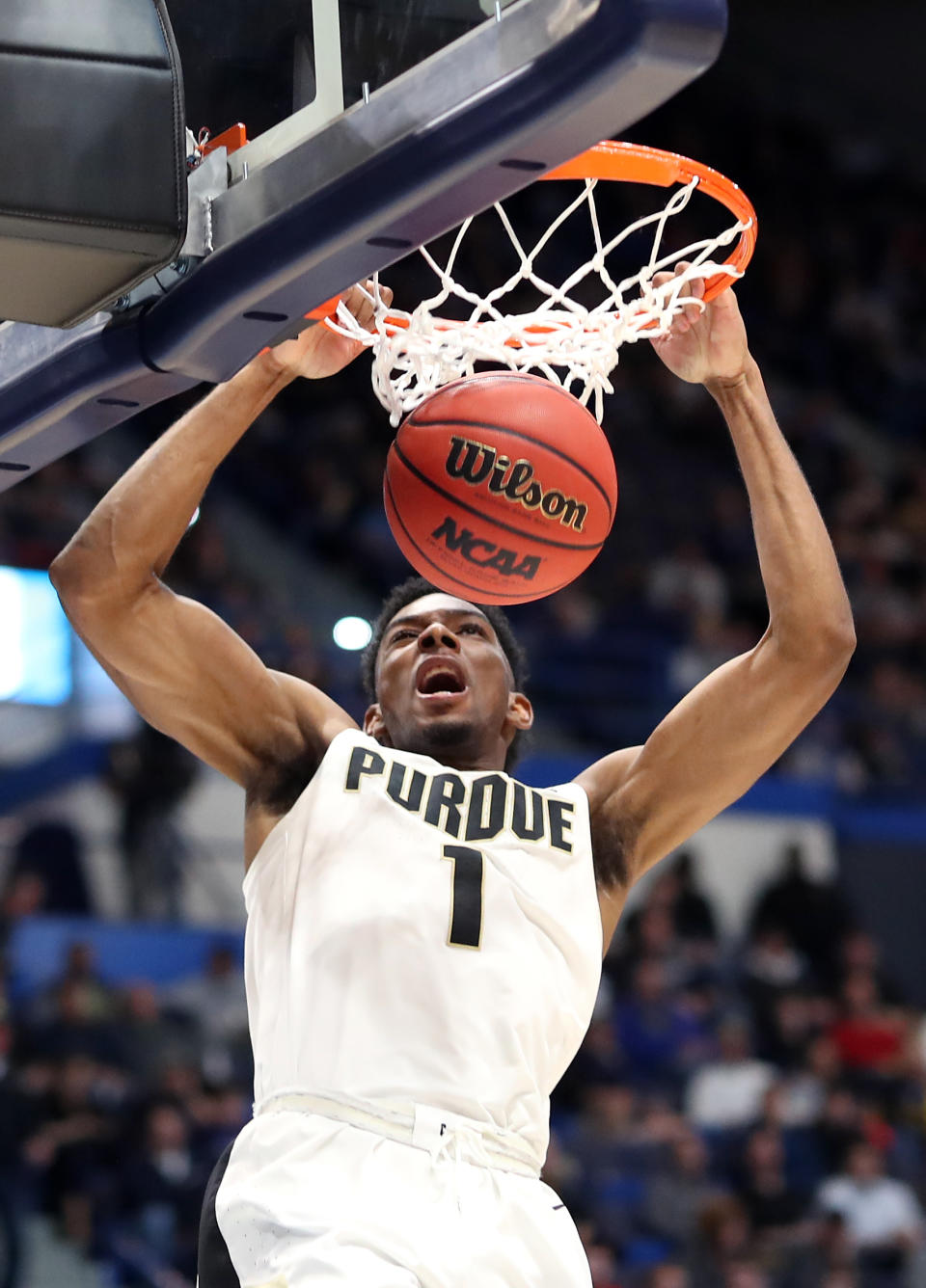 <p>Aaron Wheeler #1 of the Purdue Boilermakers dunks in the first half against the Old Dominion Monarchs during the 2019 NCAA Men’s Basketball Tournament at XL Center on March 21, 2019 in Hartford, Connecticut. </p>