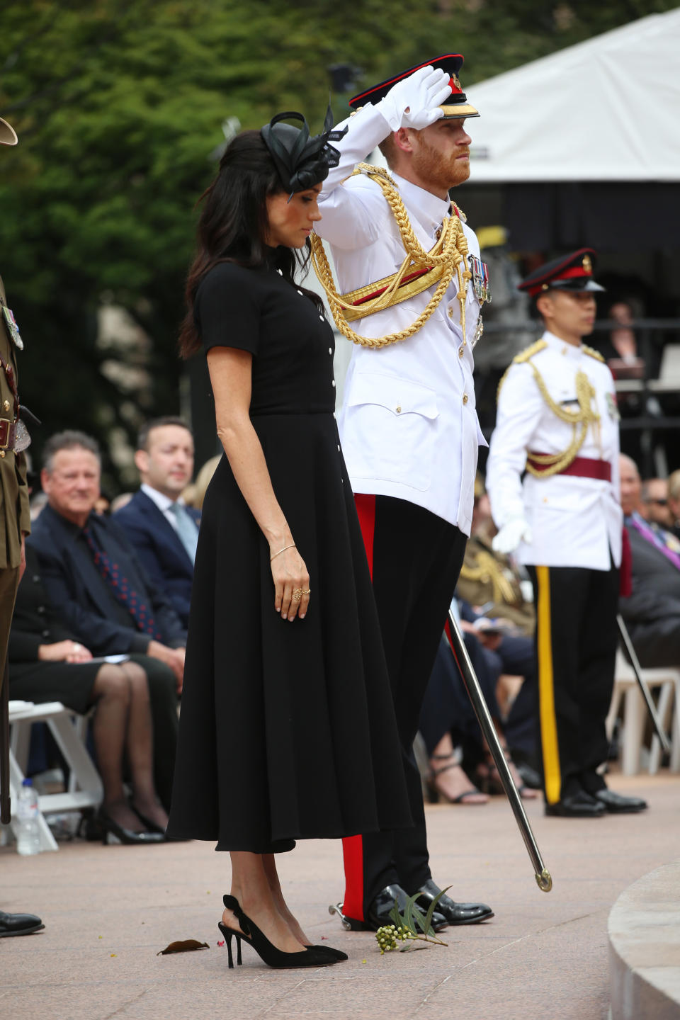 <p>Lors de l’ouverture des Invictus Games, Meghan Markle portait une ravissante robe noire. Comme à chaque fois, les photographes guettaient le meilleur angle possible pour apercevoir son baby bump. Crédit photo : Getty Images </p>