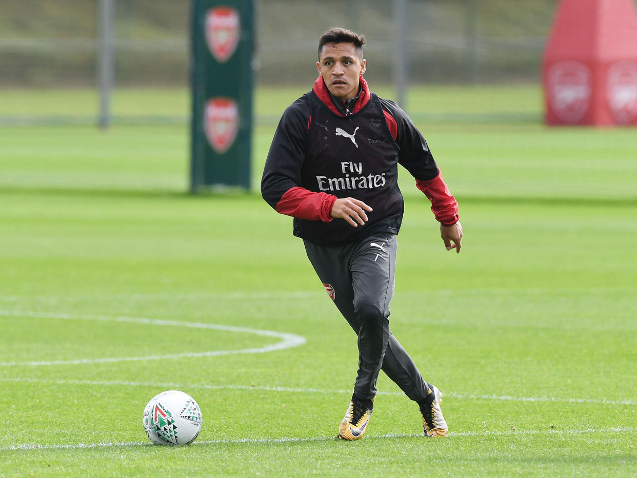 Alexis Sanchez in training at Arsenal: Getty