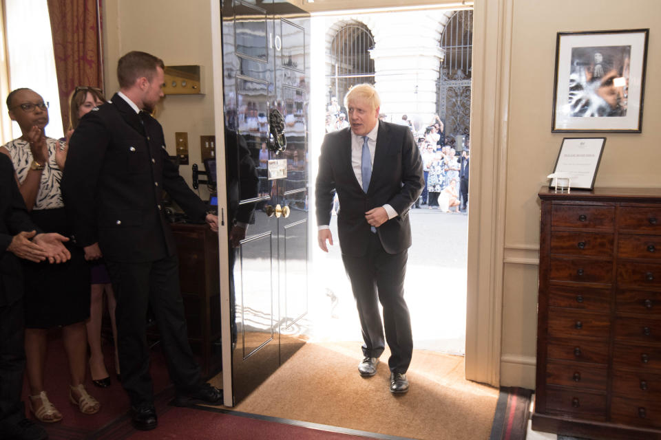 New Prime Minister Boris Johnson enters 10 Downing Street after seeing Queen Elizabeth II and accepting her invitation to become Prime Minister and form a new government.