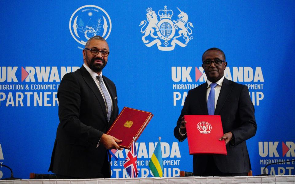 James Cleverly and Vincent Biruta as they signed a new migration treaty today