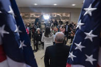 Newly-elected House Republican Conference Chair Rep. Elise Stefanik, R-N.Y., center, speaks with reporters on Capitol Hill Friday, May 14, 2021, in Washington. Republicans voted Friday morning for Rep. Elise Stefanik, R-N.Y., to be the new chair for the House Republican Conference. (AP Photo/Alex Brandon)