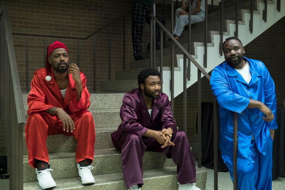 A picture of Lakeith Stanfield, Donald Glover, and Brian Tyree Henry in "Atlanta" Season 2 Episode 9.