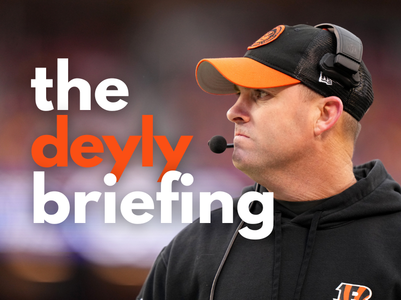 Cincinnati Bengals head coach Zac Taylor paces the sideline in the first quarter during a Week 17 NFL football game between the Cincinnati Bengals and the Kansas City Chiefs, Sunday, Dec. 31, 2023, at GEHA Field at Arrowhead Stadium in Kansas City, Mo.