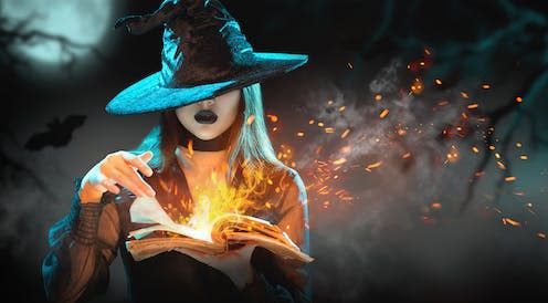 <span class="caption">Stories about witches are having a resurgence. </span> <span class="attribution"><a class="link " href="https://www.shutterstock.com/image-photo/halloween-witch-girl-magic-book-spells-1518059078" rel="nofollow noopener" target="_blank" data-ylk="slk:Subbotina Anna/Shutterstock;elm:context_link;itc:0;sec:content-canvas">Subbotina Anna/Shutterstock</a></span>
