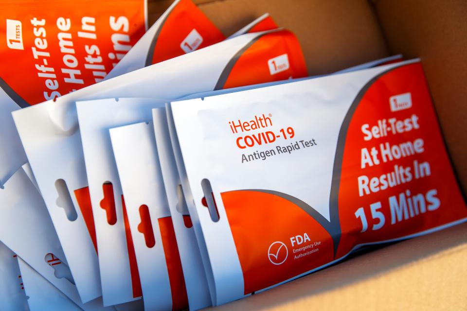 Riverside County provided iHealth COVID-19 Antigen Rapid Tests to public school students in Palm Springs, California, on Tuesday, Jan. 11, 2022.