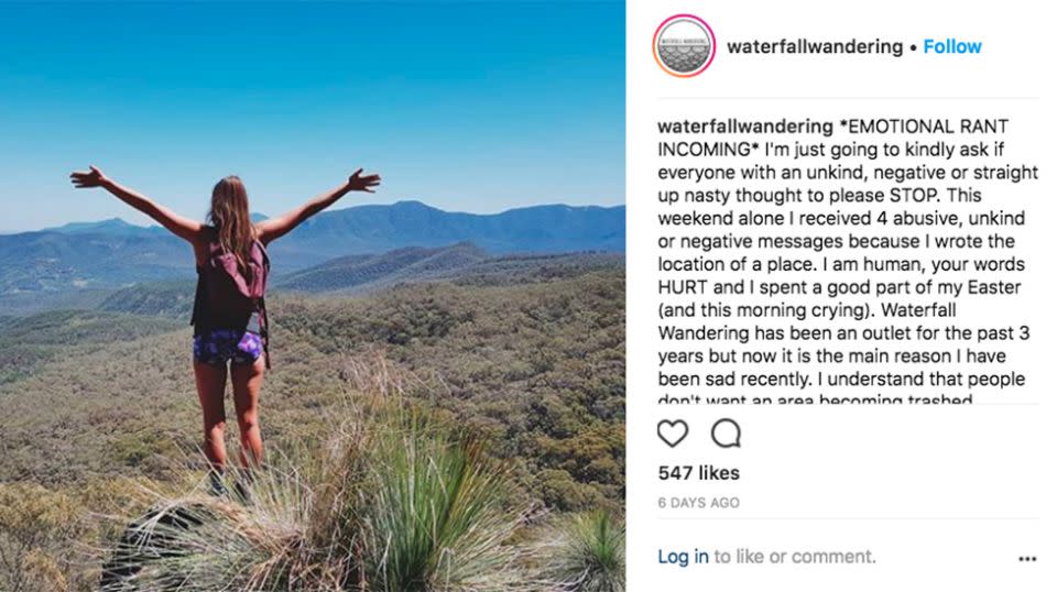 Ms Zotter took to Instagram to share her frustrations. Source: Instagram/Waterfall Wandering