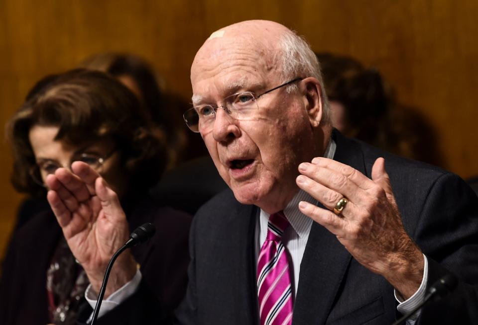 Sen. Patrick Leahy (D-Vt.) has said Kavanaugh "was not forthright" with him about his access to Democratic strategy documents that Republican aides stole from Leahy in 2003 and passed to George W. Bush&rsquo;s White House, where Kavanaugh worked. "I&rsquo;m bothered by it.&rdquo; (Photo: BRENDAN SMIALOWSKI via Getty Images)