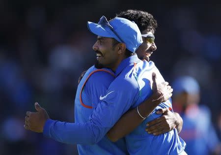 Britain Cricket - India v Pakistan - 2017 ICC Champions Trophy Group B - Edgbaston - June 4, 2017 India's Ravindra Jadeja celebrates the run out of Pakistan's Shoaib Malik Action Images via Reuters / Paul Childs Livepic