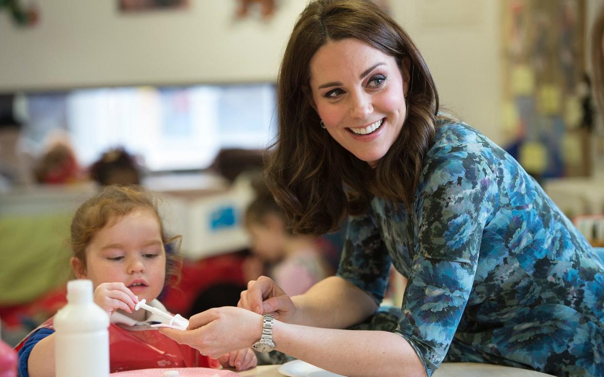 The Duchess of Cambridge visiting the school where she recorded her video message last month - © Eddie Mulholland