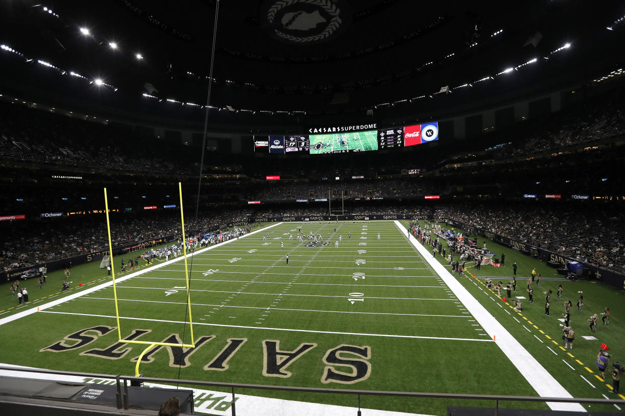 The Saints might not play at the Superdome in September. (AP Photo/Tyler Kaufman)