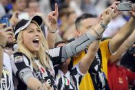 A Juventus fan gestures during the Champions League quarterfinal soccer match against Monaco at the Juventus stadium in Turin April 14, 2015. REUTERS/Giorgio Perottino
