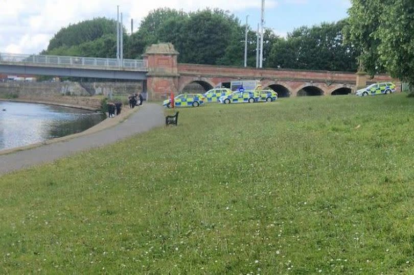 Police cars stationed at the Victoria Embankment on Saturday, June 22