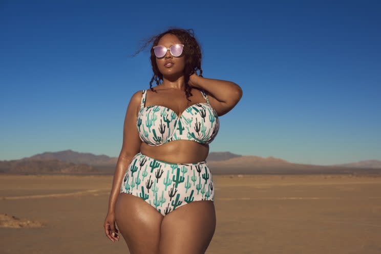 Gabi Gregg models her latest collaboration with Swimsuitsforall, launching online today. (Photo: Ryan Michael Kelly / Swimsuits For All)