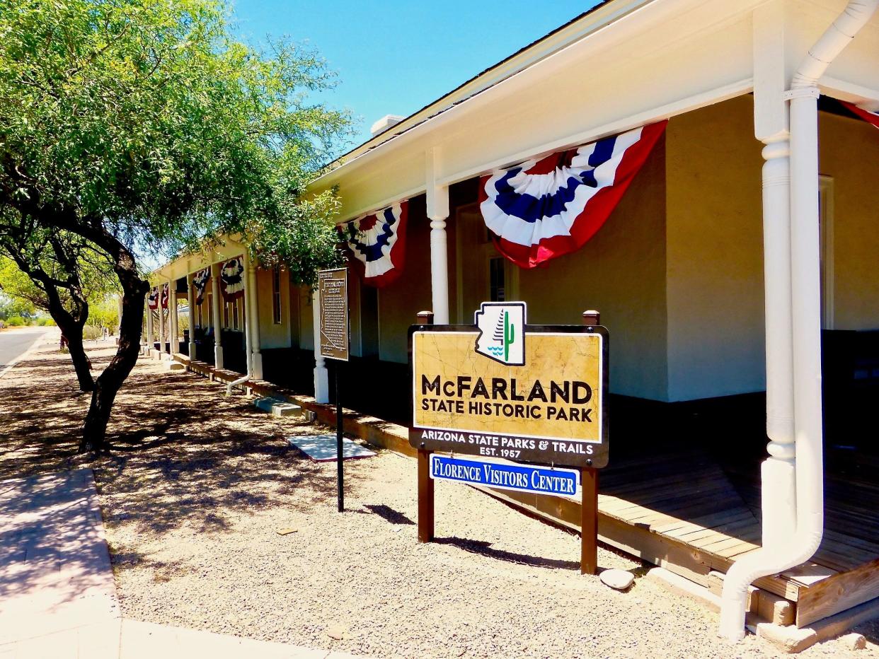 The adobe building known as McFarland Courthouse was built in 1878. It's now McFarland State Historic Park and the Florence visitor center.