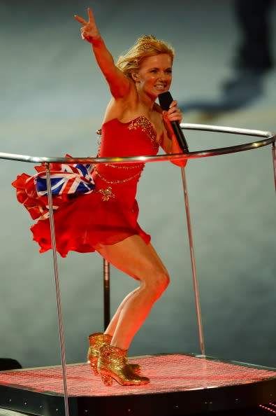 LONDON, ENGLAND - AUGUST 12: Geri Halliwell of The Spice Girls performs during the Closing Ceremony on Day 16 of the London 2012 Olympic Games at Olympic Stadium on August 12, 2012 in London, England. (Photo by Mike Hewitt/Getty Images)