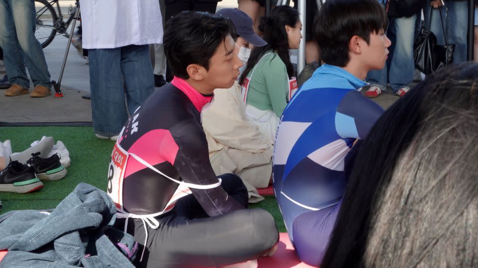 Speed skater Kwak Yoon-gy takes part in the annual Space-out competition held on Sunday in Seoul. - Charlie Miller/CNN