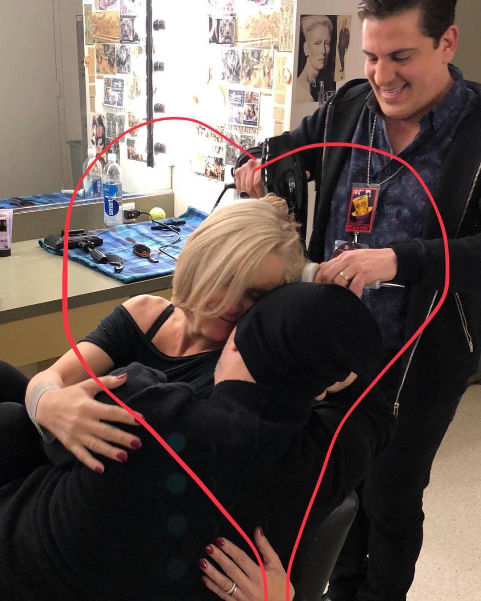 "My secret ingredient before filming ... love 💕 from my mister," McCarthy captioned this snap of her getting her hair done while canoodling with her hubby. 