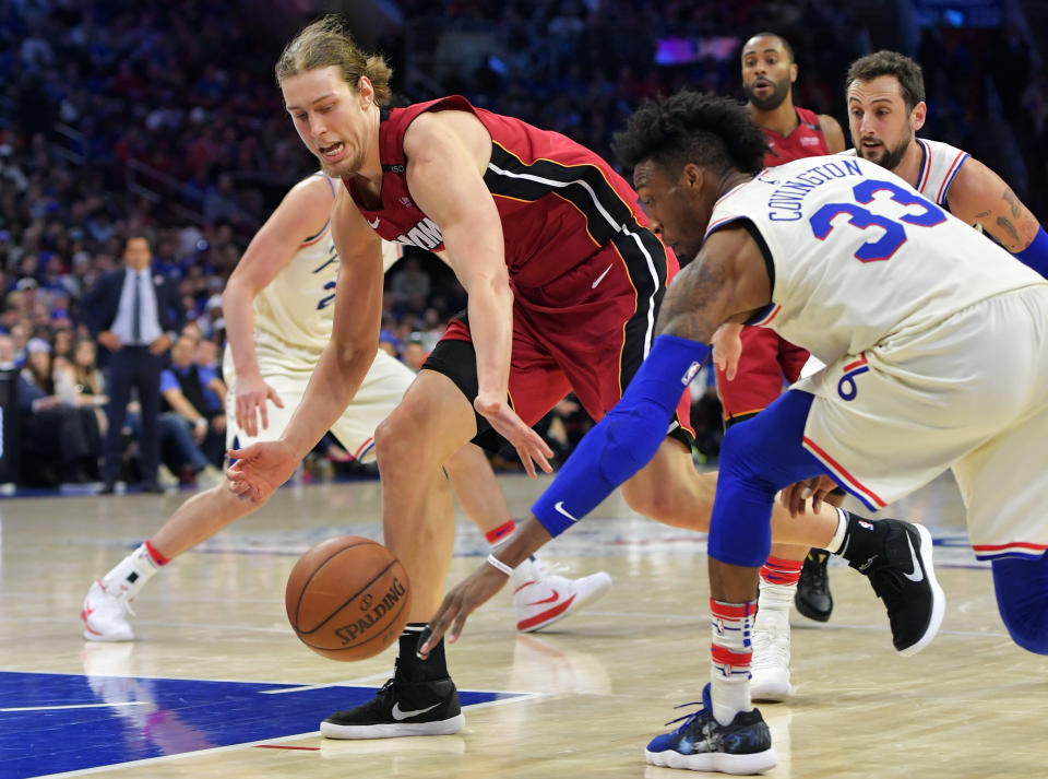 Miami Heat big man Kelly Olynyk chopped of his hair this weekend, donating it to charity. (Getty Images)