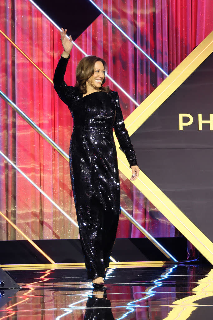 U.S. Vice President Kamala Harris seen onstage during The Congressional Black Caucus Foundation's 53rd Annual Legislative Conference  Annual Phoenix Awards Dinner at Walter E. Washington Convention Center on September 14, 2024 in Washington, DC. (Photo by Jemal Countess/Getty Images for Congressional Black Caucus Foundation)