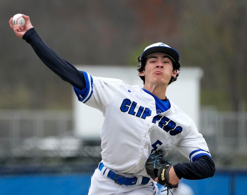 Shayne Godin in action for the Cumberland Clippers in April. Godin and his teammates upset Bishop Hendricken on Saturday, and will play La Salle for the state baseball championship.