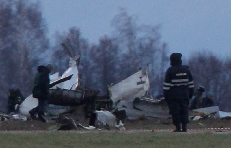 FILE PHOTO: Wreckage is seen at the site of a Tatarstan Airlines Boeing 737 crash at Kazan airport