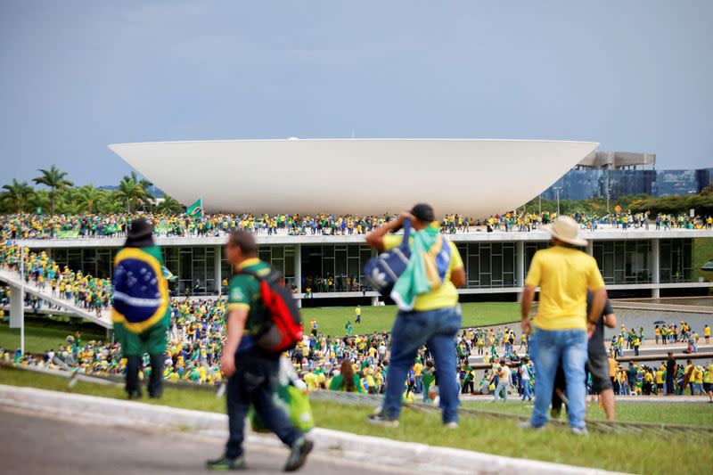 Supporters of Brazil's former President Jair Bolsonaro demonstrate against President Luiz Inacio Lula da Silva, in Brasilia