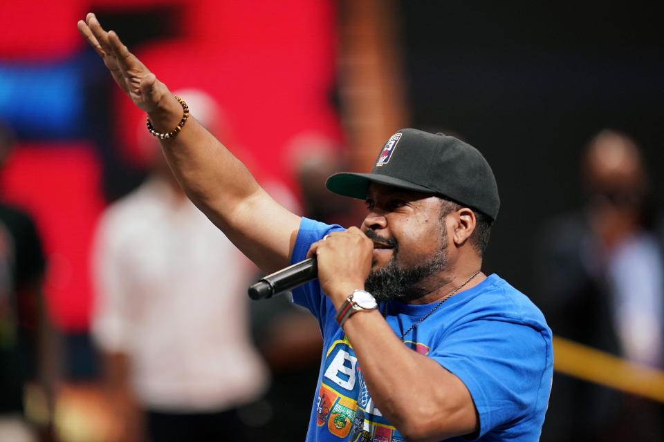 DALLAS, TEXAS – JULY 31: Ice Cube performs during BIG3 – Week Four at the American Airlines Center on July 31, 2021 in Dallas, Texas. (Photo by Cooper Neill/Getty Images for BIG3)