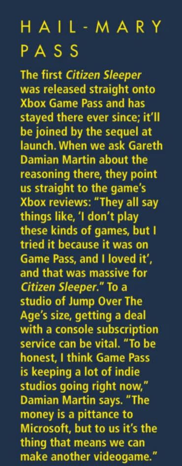 Dev de Citizen Sleeper está a favor del modelo de Xbox Game Pass
